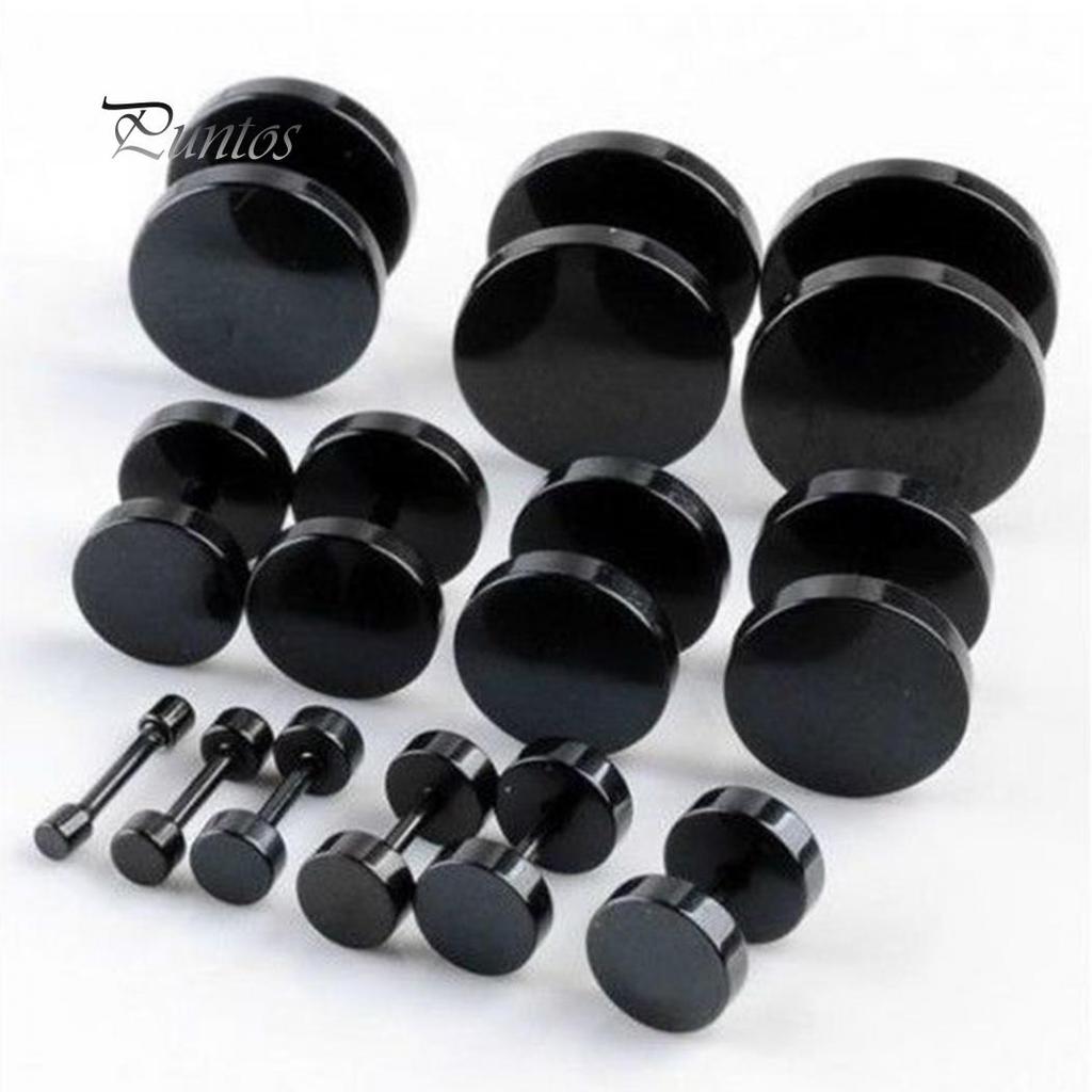 Lady's Men Cool Punk Round Black Stainless Steel Ear Stud Piercing Earrings 3mm - 14mm