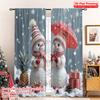 2pcs 2D Flat Printing Merry Christmas Scene Curtains Christmas Snowmen Merry Winter Fun 100% Polyester Without Electricity