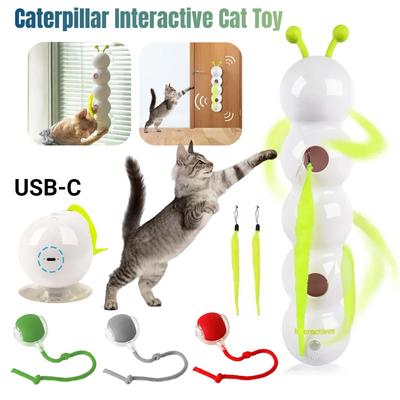 Игрушка-дразнилка для кошек Caterpillar, активируемая движением, игрушка для котят, перезаряжаемая автоматическая игрушка для кошек с хвостом для домашних кошек, игрушечный мяч