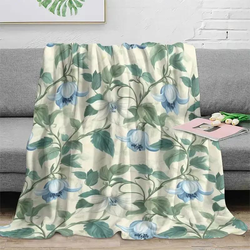 Cozy Floral Pattern - Flannel Blanket - Warm and Soft for Bed, Office, Home, Sofa and Office, Halloween Christmas