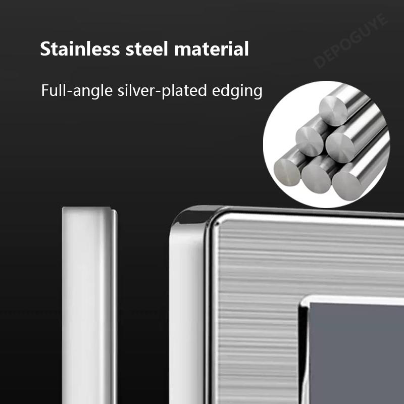 Universal Wall Light Switch Brushed Stainless Steel Panel,UK Type-c 18W Quick Charging Socket 220V Double USB Electrical Outlet