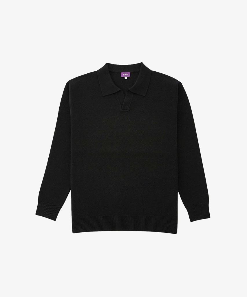 STCO Open Collar Solid Knit Black (Oversized)_Sktua02Osb
