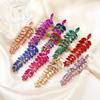 Colorful Diamond Flower Earrings for Women, Bold European Style Long Leaf Design, Perfect for Banquets
