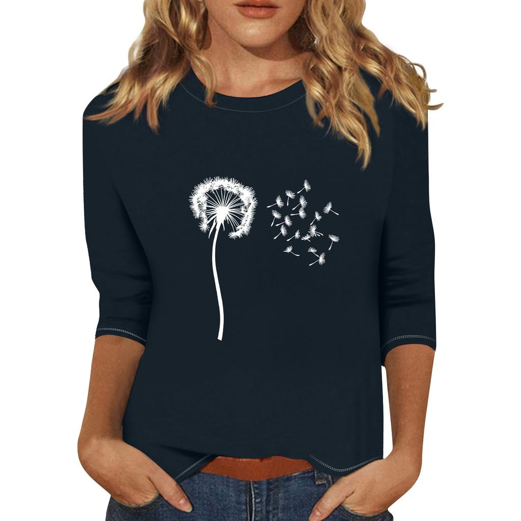 Women's Fashionable Casual Three Quarter Sleeve Printed Collar Pullover Top