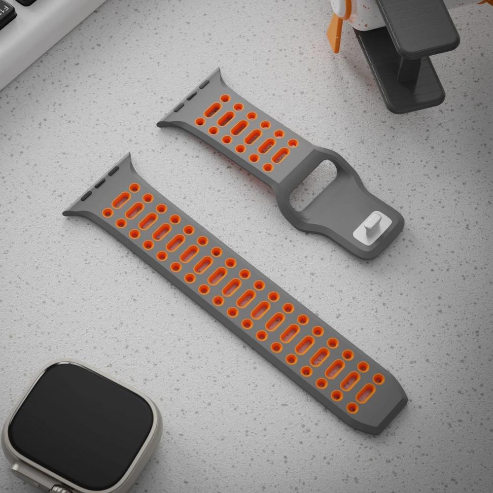 Silicone Band for Apple Watch Ultra 2 49mm 46mm 45mm 44mm 42mm Two-Color Bracelet Correa Iwatch Series 10 9 8 7 6 5 3 SE Strap