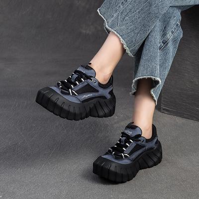 GKTINOO 5 см Воздушная сетка Коровья замша Натуральная кожа Платформа Танкетка Роскошная обувь Осень Круглый носок Шнуровка Неглубокая Этническая Женская