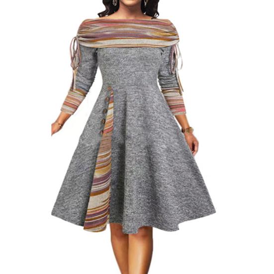 Красивое осеннее платье с длинными рукавами, теплое женское платье средней длины с ремешком