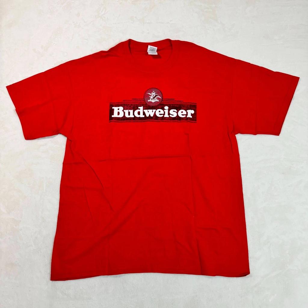 Винтажная графическая футболка Gildan Budweiser Мужская XL Плотный хлопок Красная с коротким рукавом