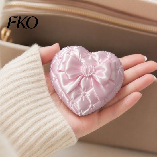 Small Jewelry Organizer Box 3D Print Heart Storage Box, with Satin Simulation Texture, Bow for Earrings Rings Design Macaron Organizer, Portable