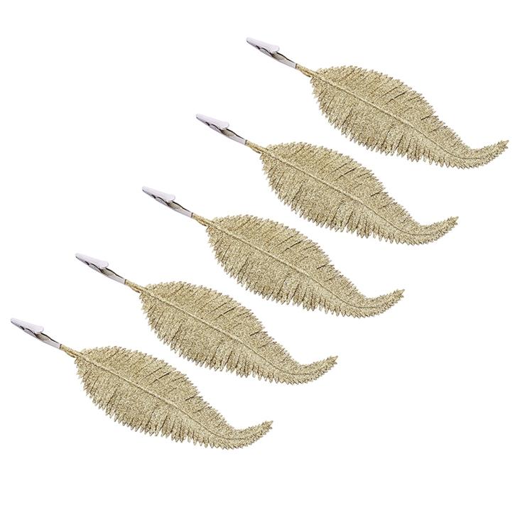 5Pcs Christmas Tree Decoration Clip On Feather Glittery Baubles Ornament