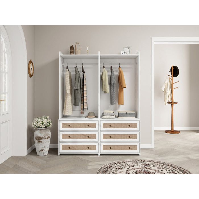 Armoire - MUVOE - 1 Porte - 3 Tiroirs - Style Bohème - Hauteur 180 Cm