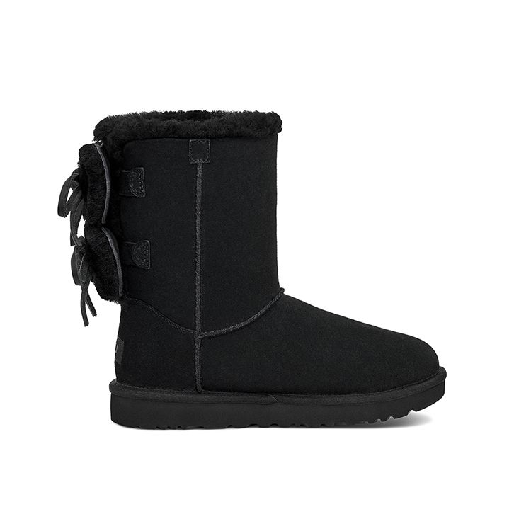 UGG Classic Double Bow Short Warm Durable Non-Slip Classic Double Bow Lined Mid-Calf Snow Boots Women Boots Black 1127131-BLK