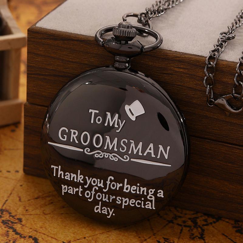 2pcs/set, Retro Fashion Men's Pocket Watch ‘To My GROOMSMAN’ Necklace Pendant Quartz Pocket Watch, Ideal Choice for Gifts To Men.