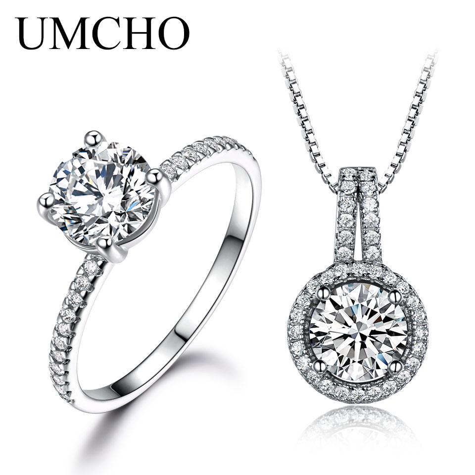 Umcho Solid 925 Sterling Silver Jewelry Zircon Ring Pendants Necklaces For Women Wedding Jewelry Set