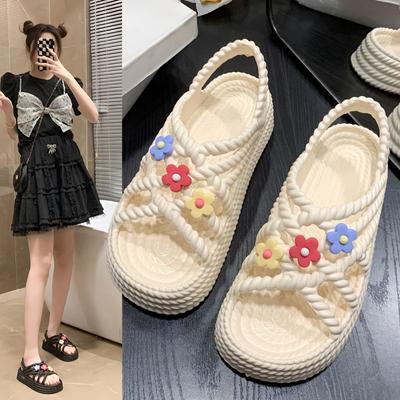 Лето 2024 года с обувью на среднем каблуке, сандалии на платформе для женщин, пляжная женская обувь с круглым носком, на танкетке, водонепроницаемая, в римском стиле