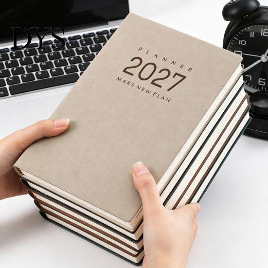 Ежедневник 2027 года, Ежемесячная повестка дня, Обложка с текстурой винтажной овчины, Толстая бумага, Блокнот-журнал для делового офиса и личных академических задач