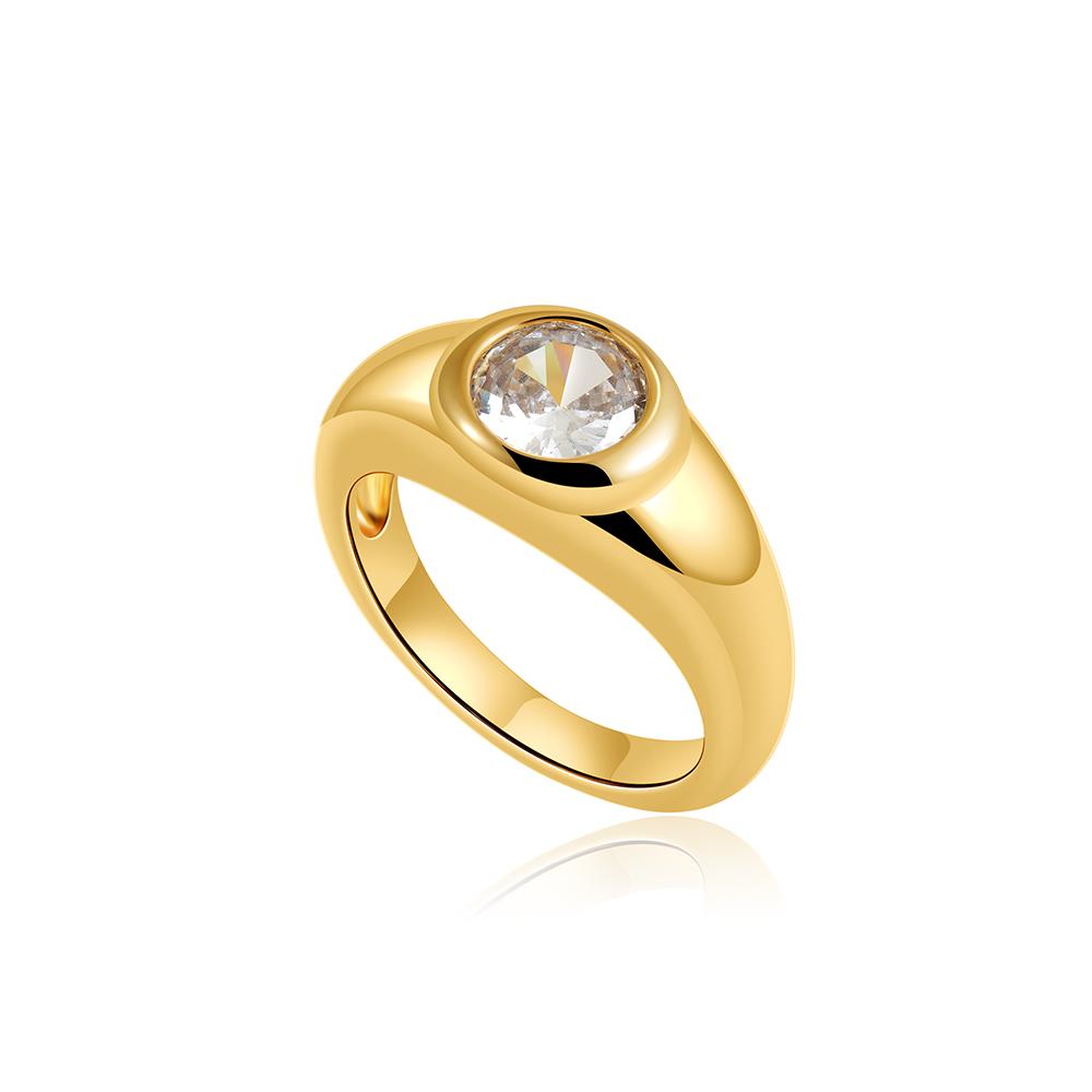 Vintage Round Rhinestone Zircon Chunky Rings for Women Minimalist 18K Gold Plated Waterproof Wedding Bands Party Ring Jewelry