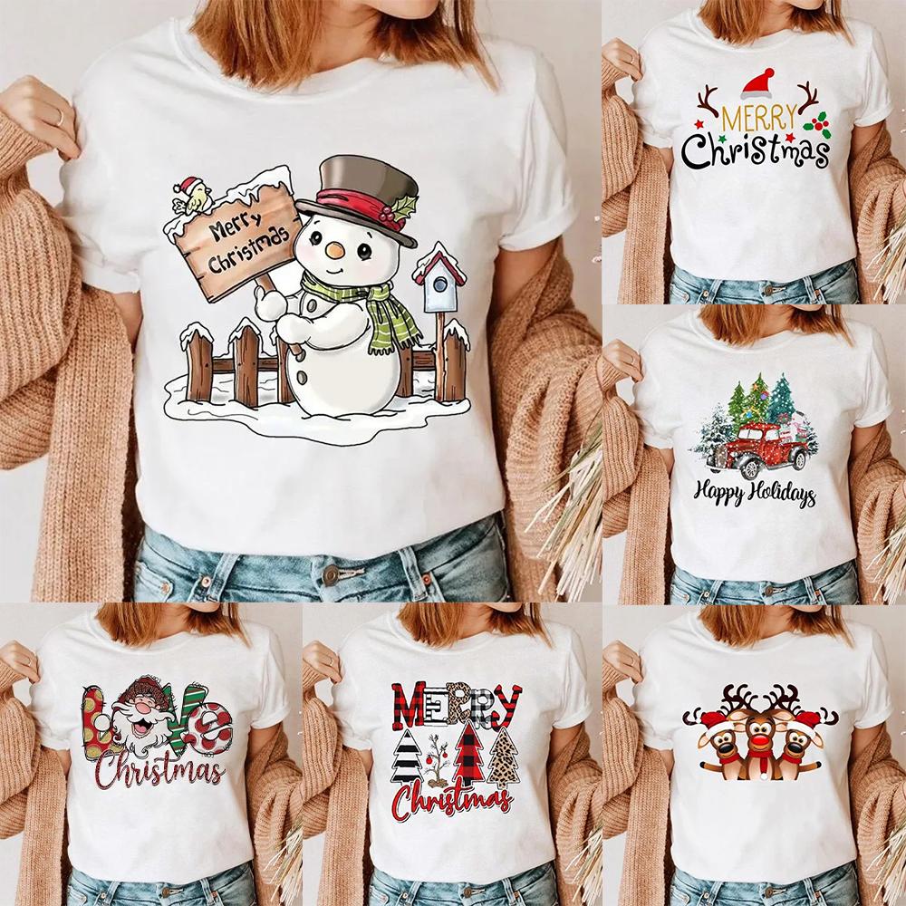 1PC Christmas Snowman Tshirt New Year Christmas Tree Tshirt 2025 Printed Tshirt Womens Shirt Clothing Tshirt