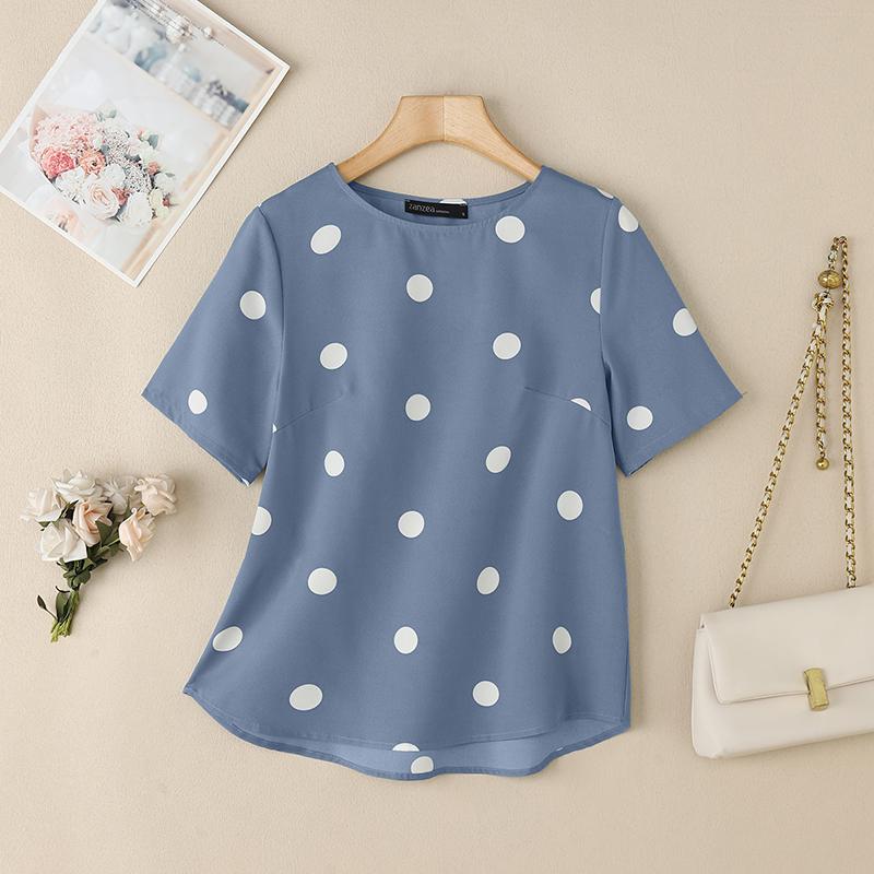 ZANZEA Женская повседневная летняя блузка с принтом в горошек и коротким рукавом
