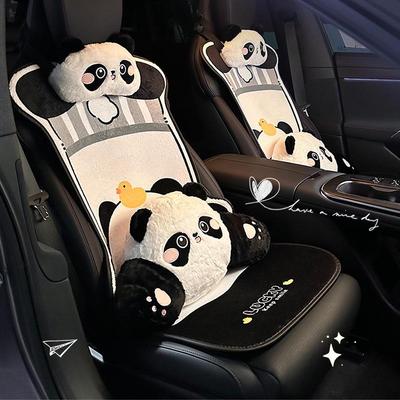Плюшевая подушка на сиденье автомобиля Panda Winter - Уютный, милый мультяшный чехол для осени и зимы