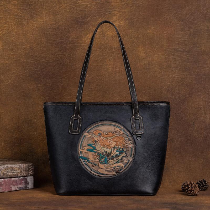 Тотемное тиснение винтажный дизайн женские сумки из натуральной кожи сумки на плечо для женщин брендовая модная большая сумка GZW