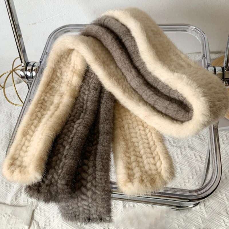 Шарф из норки для женщин, длинный, теплый, меховой воротник, зимняя мода, черный, натуральный мех, шарф, ручной вязки, меховые шарфы, шаль