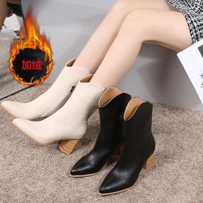 2025 осень и зима новые ботинки Martin на толстом каблуке с острым каблуком и молнией короткие кожаные ботинки однотонные европейские и американские рыцарские сапоги в наличии