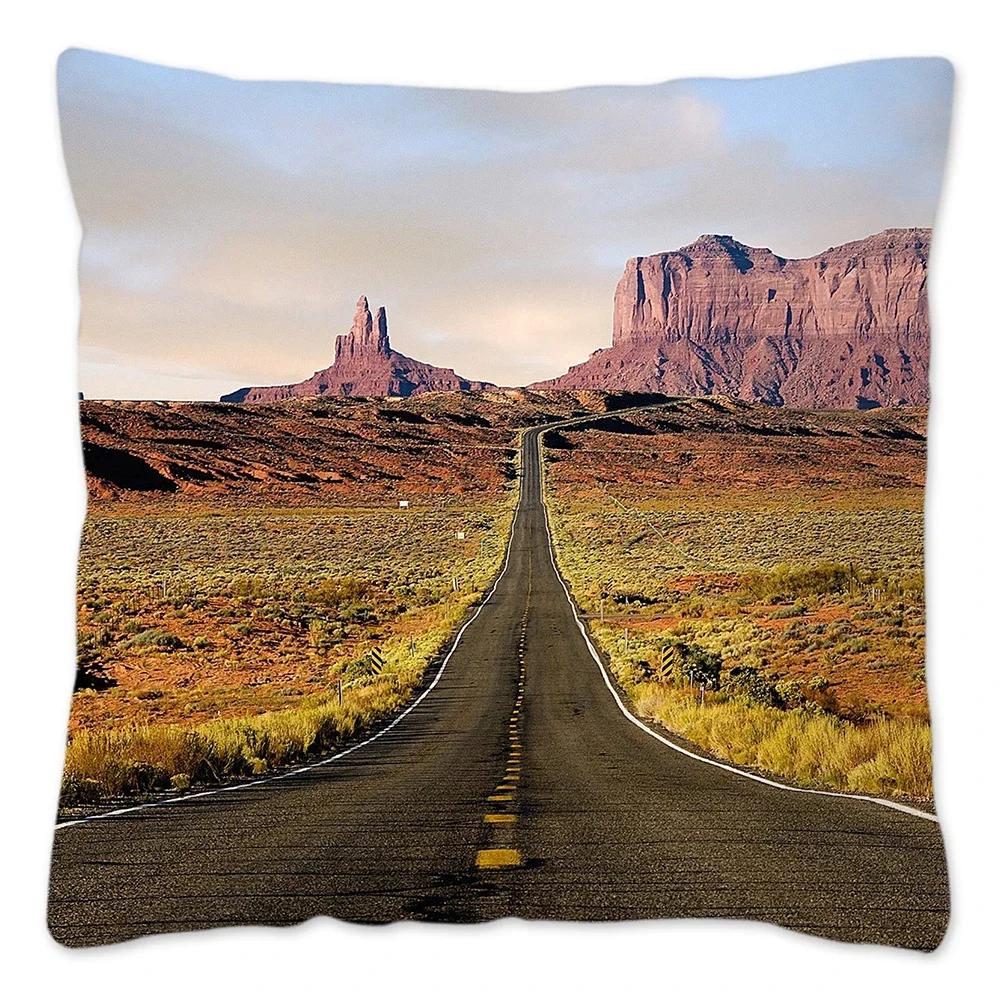 Наволочка Route 66 Retro, украшение для дома, полиэстер, наволочка для дивана, наволочка для автомобиля, натуральный пейзаж, Funda Cojin