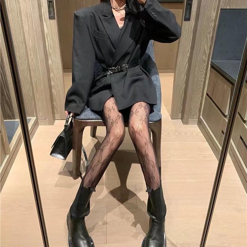 Полые кружевные сетчатые чулки с трусиками-боди Лолита Ретро Цветочная лоза Белые Черные чулки для женщин