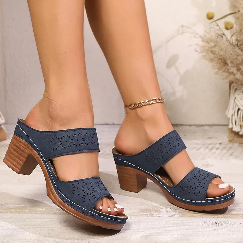 Fashion Plus Size Women's High Heels Platform Sandals Lightweight Thick Heel Summer Slippers Woman Comfort Non Slip Sandalias De Mujer