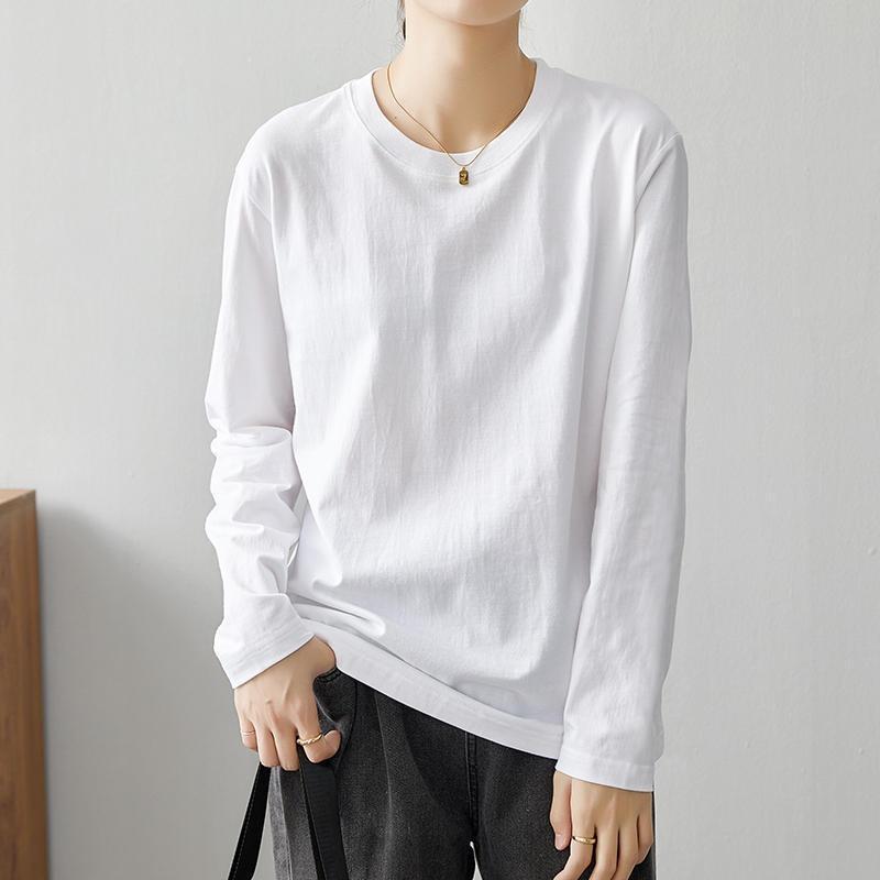 Хлопковая футболка с длинным рукавом, женская, свободного кроя, с круглым вырезом, универсальный топ