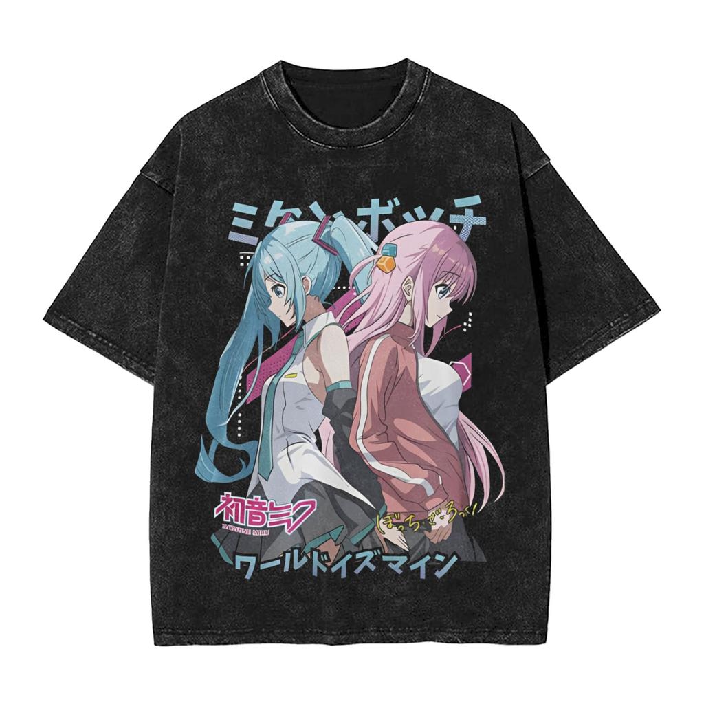 2026 Hot Sale Summer Japanese Anime Hatsune Miku Vintage Washed T Shirt Men Women Oversized Streetwear Graphic Tees Casual Cotton Tops Short Sleeve