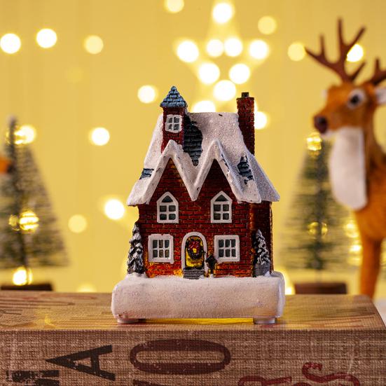 Рождественский светящийся орнамент дома Романтическое теплое освещение Ремесло из смолы Рождественский микроландшафт Снежный дом Украшение рабочего стола Праздничный праздничный подарок