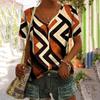 Vintage Women's T Shirt Summer Casual Short Sleeve T Shirt Fashion V Neck Striped Printed Pullover Womens Field Shopping T Shirt