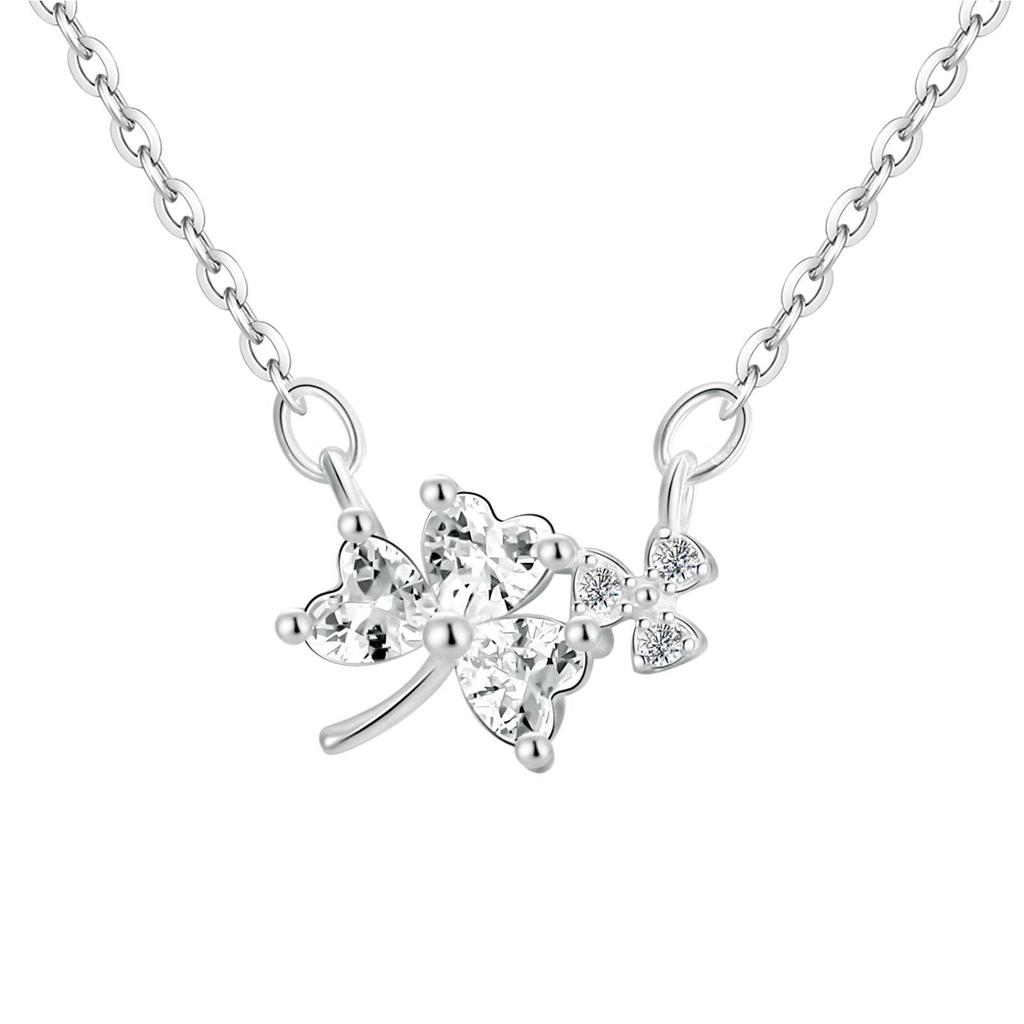 S999 Sterling Silver Minimalist Clover Necklace: Women's Luxurious, High-Design, Super Shiny Clavicle Chain Choker.