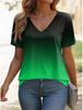 Женская футболка с рисунком омбре, стильная повседневная, с коротким рукавом, V-образным вырезом, обычные топы, повседневный принт, летние градиентные женские модные футболки