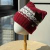 Новая шапка с кошачьими ушками в стиле Fair Isle для женщин, осенне-зимняя, теплая и милая вязаная шапка, цвет 'красный анкора', с защитой ушей, шерстяная шапка