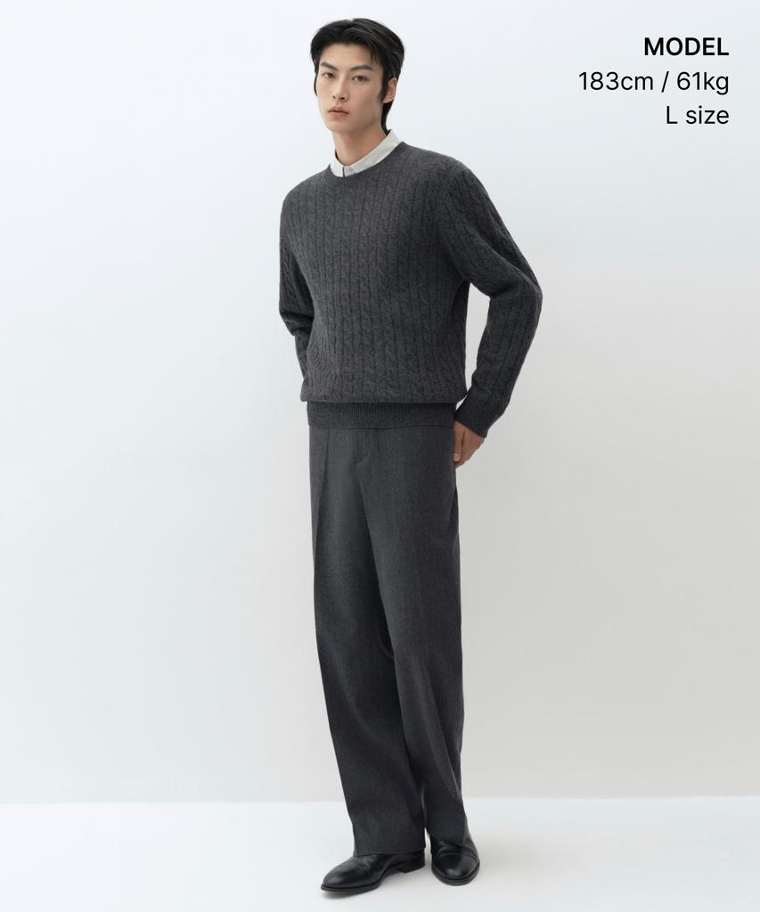 MUSINSA STANDARD [Victoria Wool] Cable Crew Neck Knit [Medium Grey]