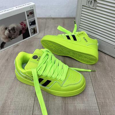 Летние новые оригинальные нишевые низкие кеды флуоресцентно-зеленого цвета на толстой подошве, студенческая спортивная и повседневная обувь