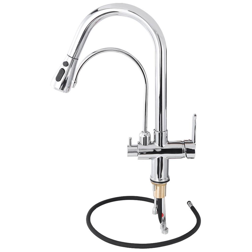 G1/2 Современный 3 в 1 Фильтр-очиститель Кухонный кран Двойная ручка Выдвижная мойка Горячая Холодная Вода