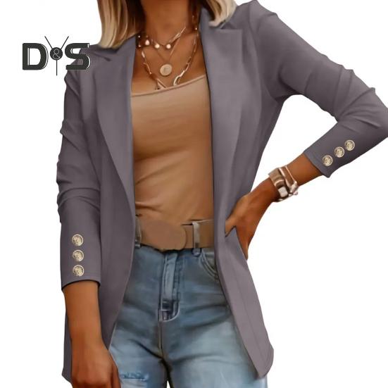 Women Suit Coat Lapel Long Sleeve Open Front Solid Color Dress Coat Business Work Casual Jacket Office Clothes Outwear
