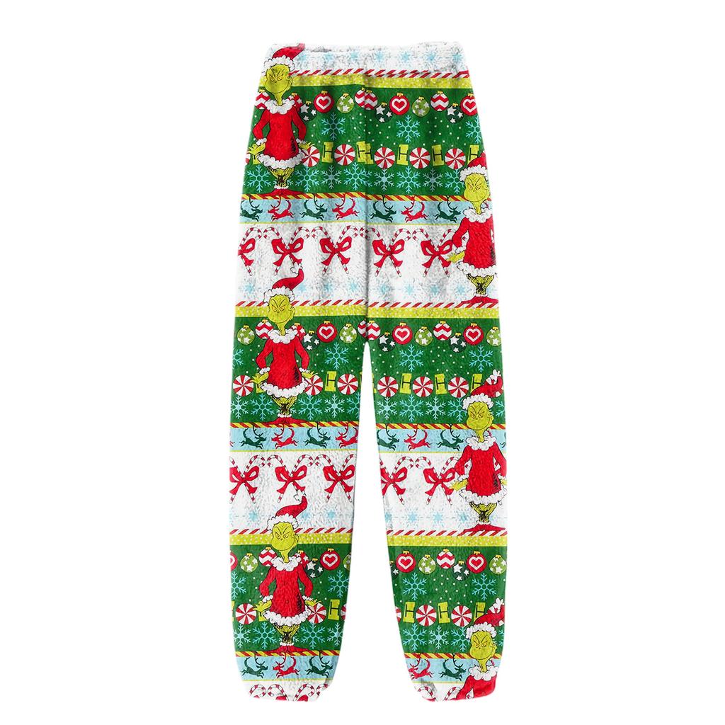 Women's Christmas  Print Trousers With Drawstring Cuffs Casual Pants And Pajamas