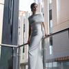 Elegant White Vietnamese Evening Dress with Beaded Cape