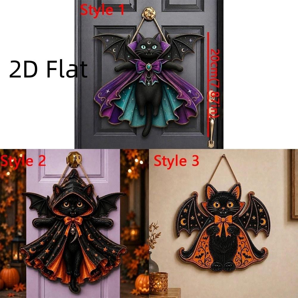 Gothic Halloween Black Cat Door Sign Vintage Style Holiday Bat Wing Cat Pendant Porch Decoration