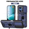 Противоударный гибридный чехол для телефона повышенной прочности для Xiaomi Redmi 15C 14C 13C с магнитным кольцом-держателем-подставкой и сдвижной крышкой объектива Redmi Note 14 12 13 15 Pro Plus