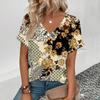 Модная популярная женская футболка с цветочным узором, элегантная женская футболка с V-образным вырезом, женская футболка с коротким рукавом в стиле ретро для отдыха
