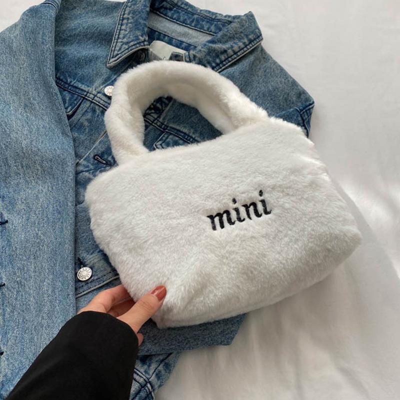 Искусственный плюшевый милый мешок-ведро Осень Зима Мягкая пушистая сумка с верхней ручкой Женская маленькая сумка-тоут Дамская повседневная сумка через плечо CLE