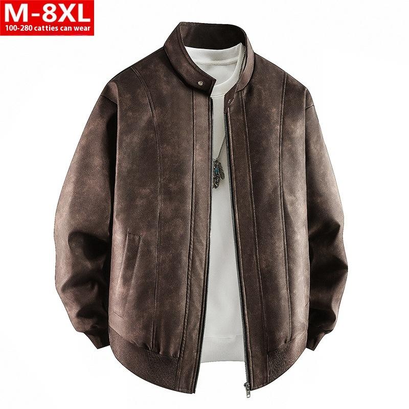 Уютная винтажная куртка из искусственной кожи Fat Plus Size Plus Fat Loose Casual Stand Wool Jacket Zip
