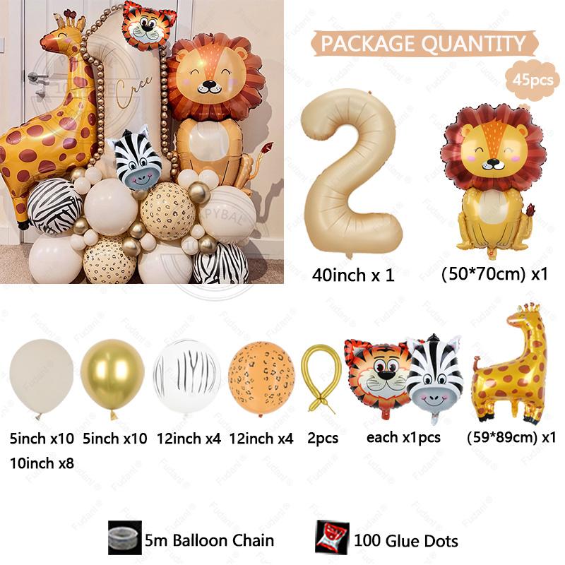 45Pcs Jungle Animal Air Balloon Sets Lion Safari Wild One Birthday Party Decorations Baby Shower Jungle Party for Home Decor
