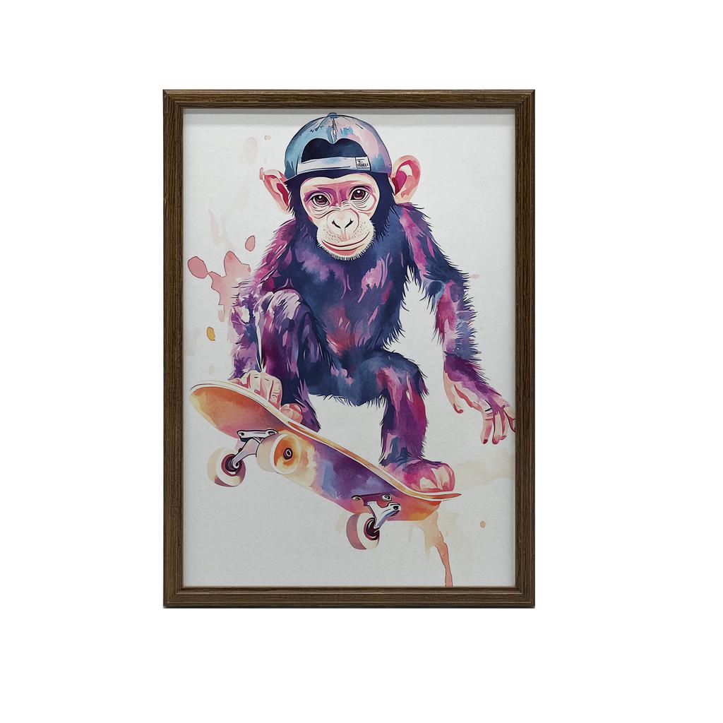 Plakat Małpi Skateboardzista Plakat Małpi Skateboardzista, 30X40 Cm, Bez Ramy, Papier Matowy 230 Gsm